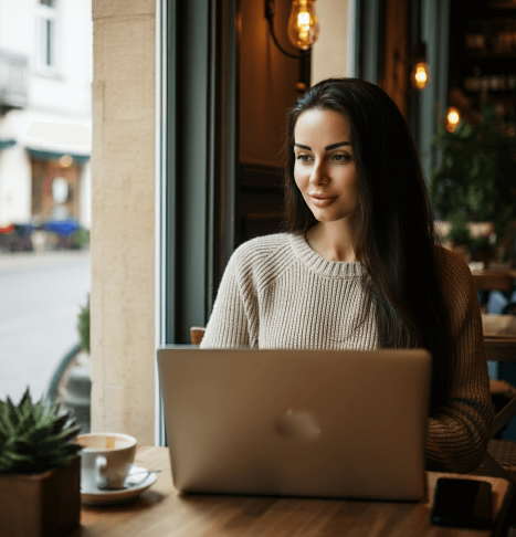 A woman looking at bookkeeping software for small business.