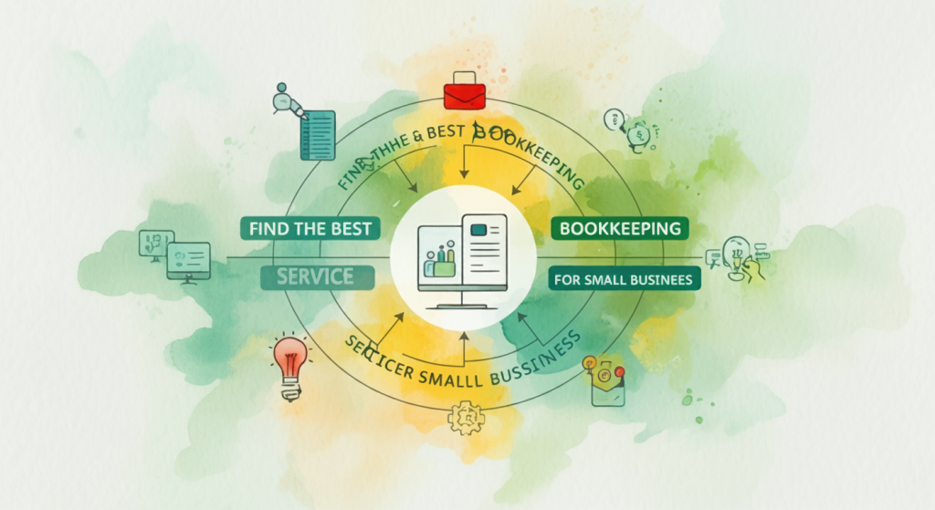 Finding the best bookkeeping service for your business. Illustration.